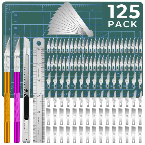 DIYSELF 125 Pcs Exacto Knife Craft Knife, Exacto Knife Set with 110 Pcs Exacto Blades and 10 Pcs Utility Blades, Precision Knife for Cutting, Scrapbooking, Stencil, Fondant, Leather, Hobby Knife - 
