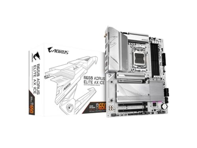 GIGABYTE B650 AORUS Elite AX ICE (AM5/ LGA 1718/ AMD/ B650/ ATX/ 5-Year Warranty/ DDR5/ Triple M.2/ PCIe 5.0/ USB 3.2 Gen2X2 Type-C/WiFi 6E/ 2.5GbE LAN/Snow White/EZ-Latch/Motherboard) - AORUS Elite AX ICE