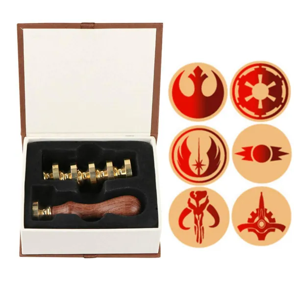 Star Wars Wax Seal Stamp Set, VIHOME 6 Pieces Sealing Wax Stamp Copper Seals + 1 Piece Wooden Hilt, Vintage Antique Seal Wax Stamp Kit Best Gift for Friend and Christmas (Star Wars Pattern) - Star wars pattern