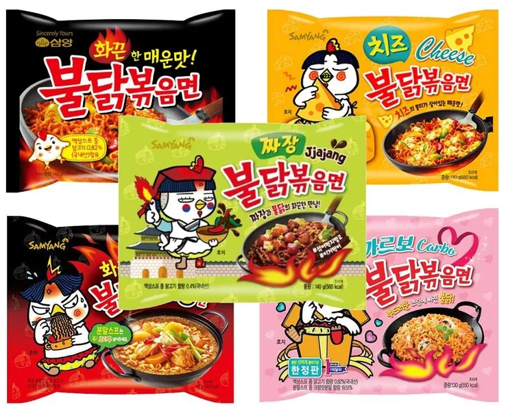 Samyang Buldak Chicken Stir Fried Ramen Korean Ramen (5 Flavor Combo, 5 Pack) - 
