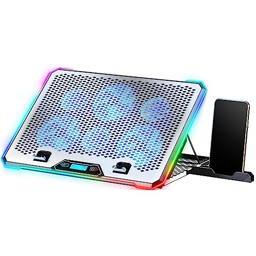 KYOLLY Aluminum Alloy Laptop Cooling Pad，RGB Gaming Laptop Cooler with 6 Quiet Cooling Fans for 15.6-17.3 inch laptops, 9 Height Stand, LCD Screen, 4 USB Ports with 1 3.0HUB 2 2.0HUB, Lap Desk Use - Aluminum Alloy