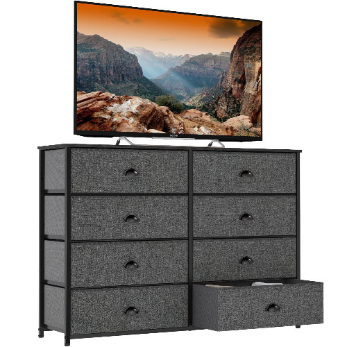 Furnulem 8 Drawer Dresser Wide 40'' Long, Storage Chest of Drawer for 42'' TV Stand, Closet, Bedroom, Nursery, Living Room Furniture-Dark Drey