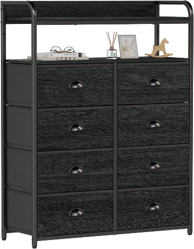 Furologee Dresser 8 Drawers with Double Shelf, Tall Storage Organizer Unit for Bedroom/Living Room/Entryway, Fabric Bins, Wooden Top Oak Black - Black Oak 8 drawers