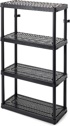 Gracious Living 14" x 32" x 54.5" 4-Shelf Tier Resin Multi-Purpose Medium Duty Indoor Garage Storage Organizer Shelves, Black - 1 Pack