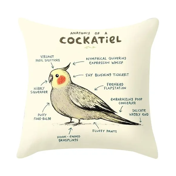 Demarkt Animal Cushion Cover Animal Structure Pattern Home Decor Cushion Cover Relax Cushion Pattern Waist Cushion Soft Cushion Cover Help Baby Knows Animals, Cockatiel, 45*45cm