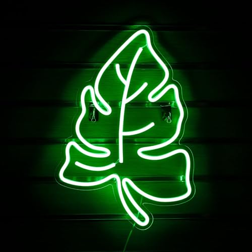 ineonlife Green Leaf Neon LED Night Light Sign LED Wall Decor Neon Sign for Wedding Birthday Party Camping Kids Room Bedroom Bar Living Room Party (Green Light) - Leaf-Green