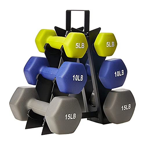 HolaHatha Neoprene Dumbbell Free Hand Weight Set with Storage Rack, Ideal for Home Gym Exercises to Gain Tone and Definition - 60 LB - Multicolor