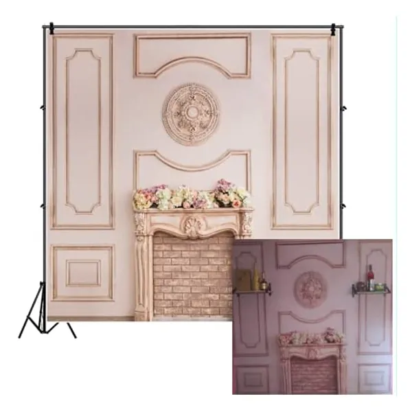 
                            CSFOTO 8x8ft Fireplace Backdrop Wedding Ceremony Background Living Room Decor Banner Interior Decor Online Meeting Decor Backdrop
                        