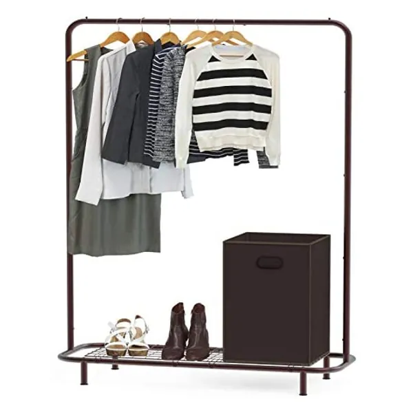 
                            SimpleHouseware Industrial Pipe Clothing Garment Rack with Bottom Shelves, Bronze
                        