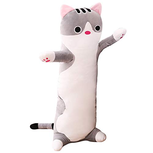 Jensquaify Long Cat Plush Pillow, Cat Stuffed Animals Body Pillow Cute Kitten Plush Hugging Pillow Toy Gifts for Kids (Gray, 19.68 inch) - Gray - 50cm/19.68 inch