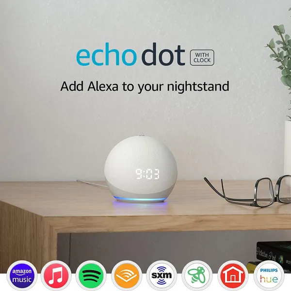 Echo Dot (4th Gen) | Smart speaker with clock and Alexa | Glacier White - Glacier White Echo Dot with clock