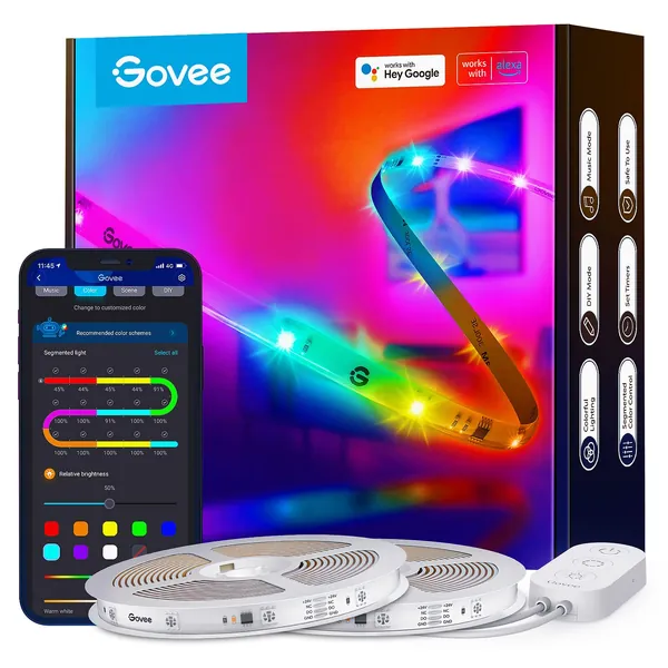 Govee 65.6ft RGBIC LED Strip Lights for Bedroom, Smart LED Strip Lights Alexa Compatible, DIY Multiple Colors on One Line, Color Changing LED Lights Music Sync, WiFi App Control, 2 Rolls of 32.8ft - 65.6ft