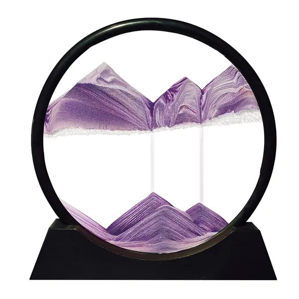 Aoderun Moving Sand Art Picture Round Glass 3D Deep Sea Sandscape in Motion Display Flowing Sand Frame Relaxing Desktop Home Office Work Decor (7", Purple) - 7" Purple