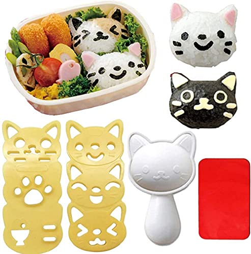 VANVENE Small Rice Ball Mold Sets Lovely Cat Pattern DIY Sushi Bento Nori Kitchen Rice Mould DIY Kitchen Tools with Nori Seaweed Punch Cutter for Home Party Kids meal Make