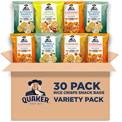Quaker Rice Crisps, Gluten Free, 4 Flavor Sweet and Savory Variety Mix, Single Serve 0.67oz, 30 count - Sweet & Savory Variety Pack - 1.26 Pound (Pack of 1)