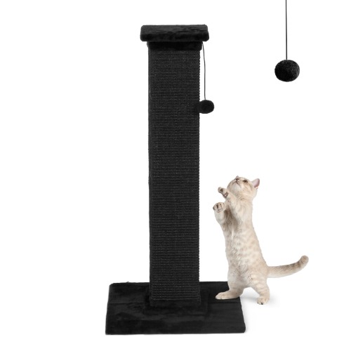 Advwin 84cm Tall Cat Scratching Post, Kitty Cat Scratch with Hanging Ball, Durable Cat Scratcher Poles with Sisal Rope - Cat Scratching Post Black