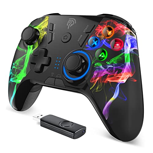 EasySMX Wireless PC Controller, Dual-Vibration Joystick Gamepad Computer Gaming Controller for PC Windows 7/8/10/11/12, Steam, PS3, Switch and Android- Black - Colorful black