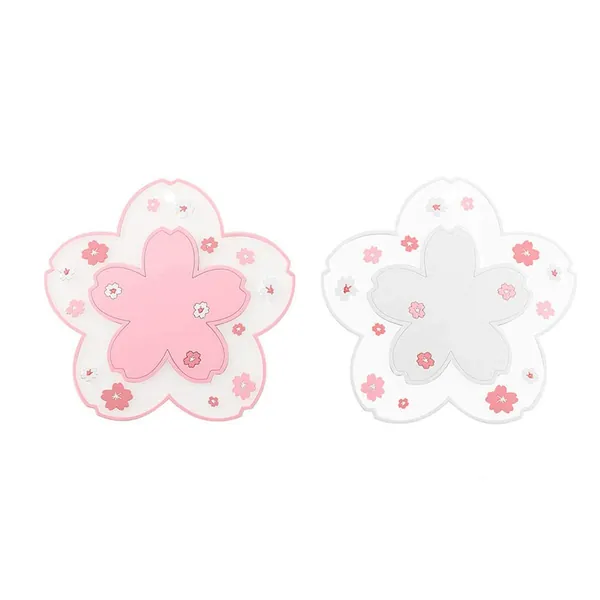 Sakura Pot Mat Cup Coaster, Durable Anti-Skid Table Mat PVC Kitchen Cherry Blossom Coaster Placemat Bowl Pad(S)