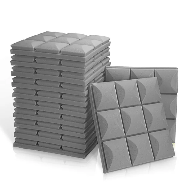 12 Pack - Acoustic Foam Panels, 2" X 12" X 12" Mushroom Studio Wedge Tiles, Sound Panels wedges Soundproof Sound Insulation Absorbing, 9 Block Mushroom Design (12 Pack [Mushroom], Grey)
