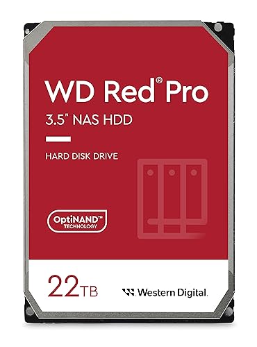 Western Digital 22TB WD Red Pro NAS Internal Hard Drive HDD - 7200 RPM, SATA 6 Gb/s, CMR, 512 MB Cache, 3.5" - WD221KFGX - 22TB