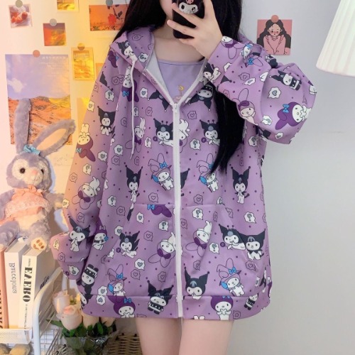 Pastel Goth Bunny Zip Up Hoodie - Purple / XL