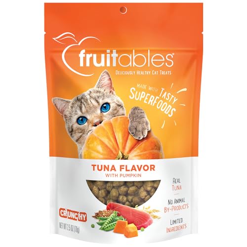Fruitables Crunchy Treats For Cats – Healthy Low Calorie Treats Packed with Protein – Free of Wheat, Corn and Soy – Made with Real Tuna with Pumpkin – 2.5 Ounces - 2.5 Ounce (Pack of 1) - Tuna & Pumpkin