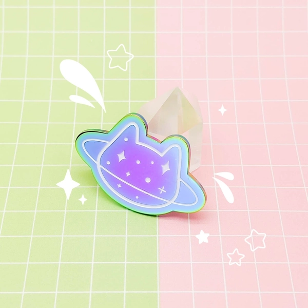 Planet Cat enamel pin - cute rainbow metal enamel pin, cats, animal pins, kawaii lapel pins, cute pins, cosmic, space pin, celestial, saturn