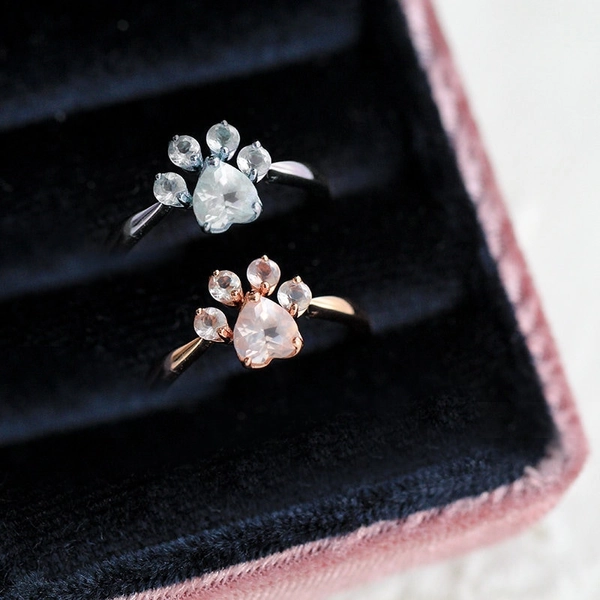 Paw Heart Crystal Ring, Dog Paw Ring, Rose Gold Paw Ring, Paw Print Dog, Custom Dog Ring, Cat Paw Ring, Animal Lover, Cat Lover, Dog Lover,