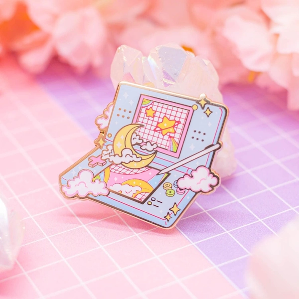 DS Moon Lite enamel pin - cute pastel blue lapel pin, DSLite pin, moon pin, cloud pin, retro accessories, kawaii aesthetic pin, nintendo