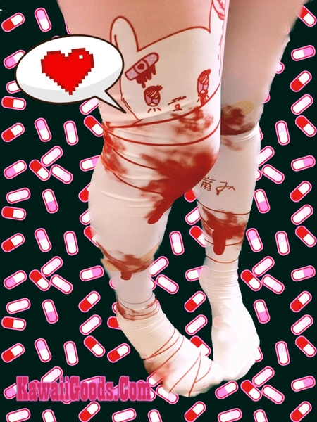 Guro Kawa Painfully Hurt Abby Bunny Bandage Tights, Yami Kawaii,menhera leggings, kawaii pills tights, menhera leggings, kawaii leggings,
