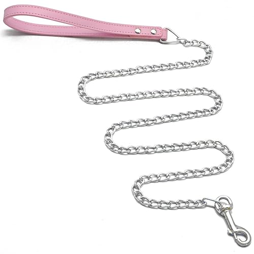 Goliton Dog Leash, Metal Pet Leash with Comfortable PU Leather Handle for Small and Medium Size Dogs 4 FT (Pink) - Pink