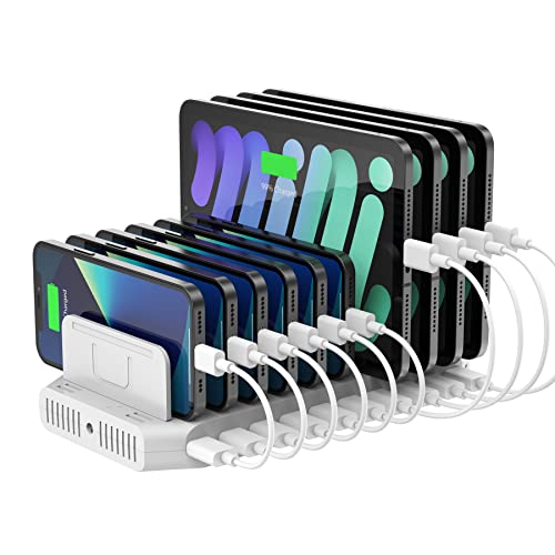 iPad Charging Station, Unitek 96W 10-Port USB Charging Dock Hub with Quick Charge 3.0, Charging Stand Compatible Multiple Device, Charging 8 iPads Simultaneously - [Upgraded Divider] - White