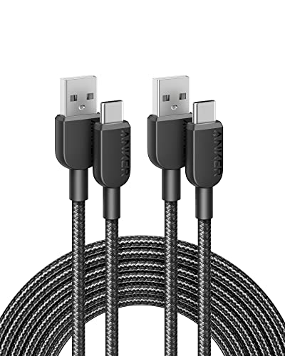 Anker USB C Cable, [2 Pack, 10ft] 310 USB A to USB C Charger Cable, USB 2.0 Nylon Charging Cord Fast Charging for Samsung Galaxy Note 10 Note 9/S10+ S10, LG V30 (Black) - 10ft - Black - 2