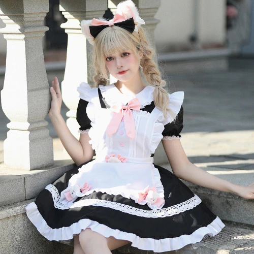 Black Cute Cat Doll Lolita Maid Dress Costumes Cosplay Cat Girl Maid Dress Suit for Waitress Maid Party Stage Costumes S -5XL