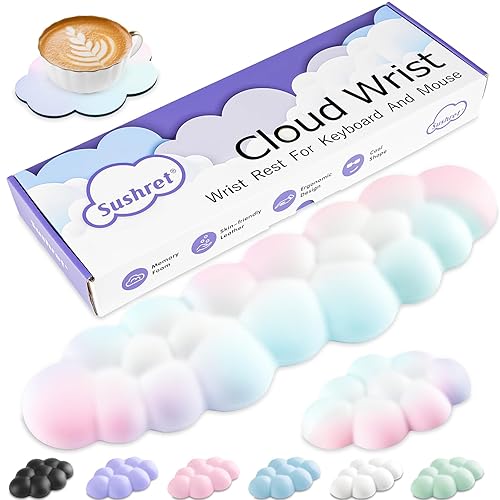 Sushret Cloud Wrist Rest Keyboard, Cloud Palm Rest Set with PU Leather Memory Foam, Cute Keyboard Rest for Wrist Support and Arm Rest, Desk Cloud Wrist Pad for PC/Gaming/Hand Cushion/Computer-Rainbow - 02rainbow-tenkeyless - Tenkeyless