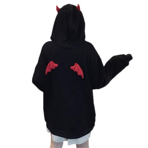 SIPEIEN Kvinnor Devil Wings med huva sweatshirt lösa långa ärmar huvtröja tröja med huva sweatshirt
