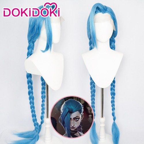 【Ready For Ship】DokiDoki Anime Arcane Wig LOL League of Legends Jinx Cosplay Wig Front Lace Women