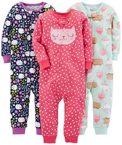 Simple Joys by Carter's Toddlers and Baby Girls' Snug-Fit Footless Cotton Pajamas, Pack of 3 - 18 Months - Floral/Kitten/Sweets