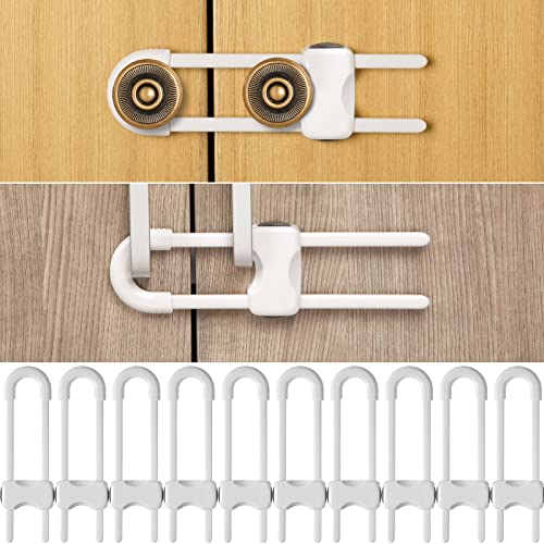 Jetec 10 Pieces Cabinet Locks for Babies, U-Shaped Proofing Drawers Safety Child Locks Adjustable, Easy to Use Childproof Latch for Knob Handle on Kitchen Door Storage Cupboard Closet Dresser (White) - White