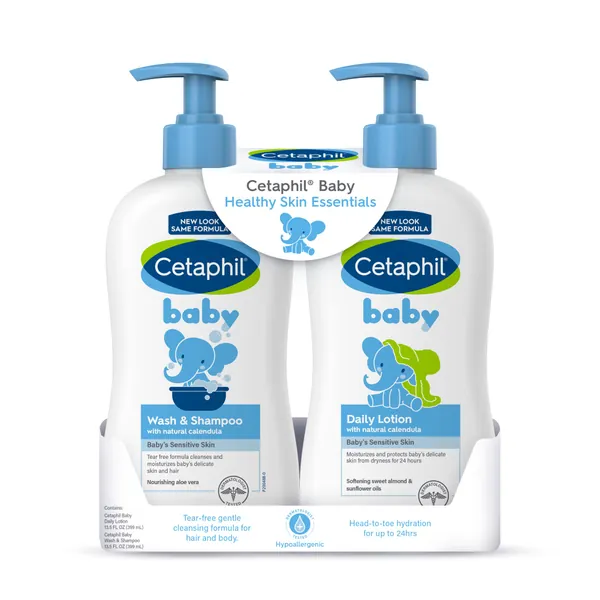Cetaphil Baby Wash & Shampoo Plus Body Lotion, Healthy Skin Essentials, Head to Toe Hydration for up to 24 Hours, for Delicate, Sensitive Skin, 2 Count (Pack of 1)
