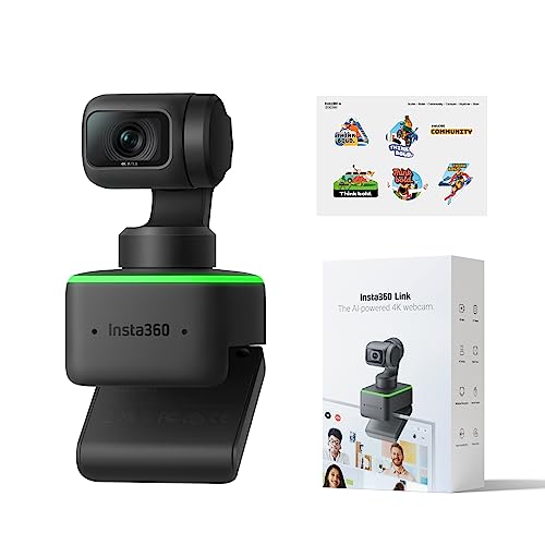 Insta360 Link with Official Sticker Set - PTZ 4K Webcam, AI Tracking, Gesture Control, HDR, Noise-Canceling Microphones, Webcam for Laptop, Video Camera for Video Calls, Live Streaming - Standalone+Official After-Sales Service