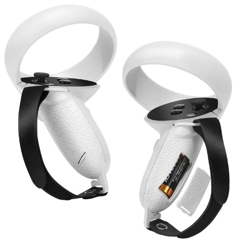 Design Upgraded Controller Grips Accessories Compatible with Oculus Quest 2 with Battery Opening Adjustable Wrist Knuckle Leather Anti-Throw Protect Straps for Meta Quest 2 Accessories