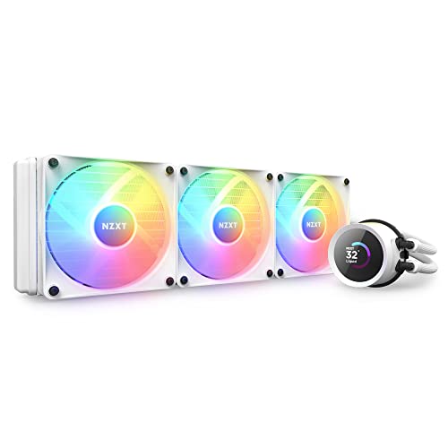 NZXT Kraken 360 RGB - 360mm AIO CPU Liquid Cooler - Customizable 1.54"" Square LCD Display for Images, Performance Metrics - High-Performance Pump - 3 x F120 RGB Core Fans - White - Kraken RGB 2023 - 360mm Radiator - White