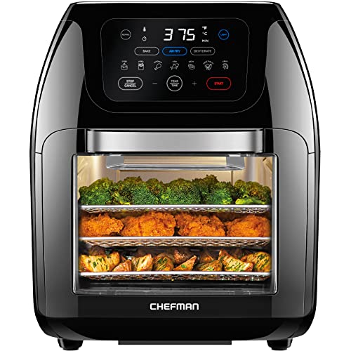 CHEFMAN Multifunctional Digital Air Fryer+ Rotisserie, Dehydrator, Convection Oven, 17 Touch Screen Presets Fry, Roast, Dehydrate, Bake, XL 10L Family Size, Auto Shutoff, Large Easy-View Window, Black - 10 Quart