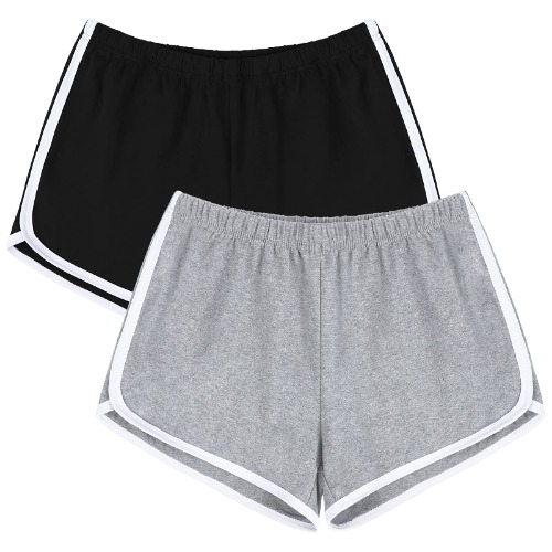 URATOT 2 Pack Cotton Sport Booty Shorts Yoga Dance Sleeping Short Pants Summer Athletic Shorts - Black, Light Grey Medium