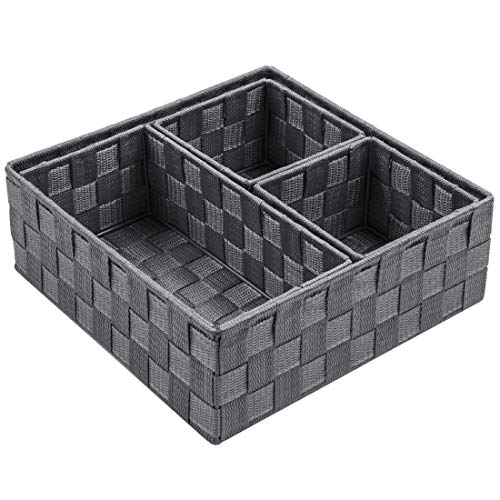 Posprica Woven Storage Baskets for Organizing, Small Baskets Cube Bin Container Tote Organizer Divider for Drawer, Closet, Shelf, Dresser, Set of 4(Dark Grey) - Grey