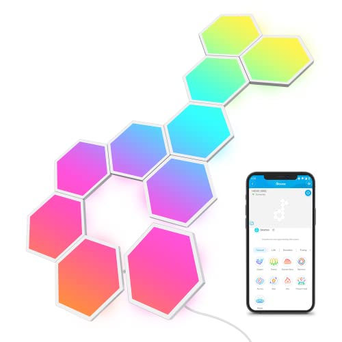 Govee Glide Hexa Light Panels, RGBIC LED Hexagon Wall Lights, Wi-Fi Smart Home Decor Creative Lights with Music Sync, Works with Alexa Google Assistant for Living Room, Bedroom, Gaming Rooms,10 Pack - 10 panels