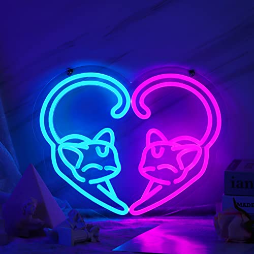 RTDECORLT Cute Neon Sign, Cat Led Neon Lights Wall Decor for Kids Bedroom Game Room Decor,USB Pink Sailor Moon Neon Lamp for Girl's Birthday Gifts 14.51"×11.61" - Cat