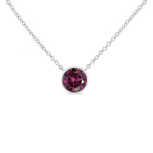 .925 Sterling Silver Bezel Set 3.5mm Created Gemstone Solitaire 18" Pendant Necklace - Purple Amethyst