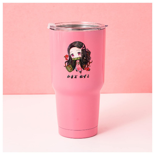 VENY TAYA Demon Slayer Tumbler with Lid, 30 Oz Water Cup Vacuum Insulated 8-12h, Anime Water Bottle Double Walls, Stainless Steel Coffee Mug for Home and Car, Nezukko (Pink)